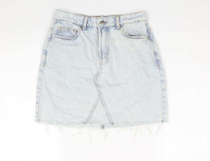Denim & Co. Womens Blue Cotton A-Line Skirt Size 10 Zip - Raw Hem