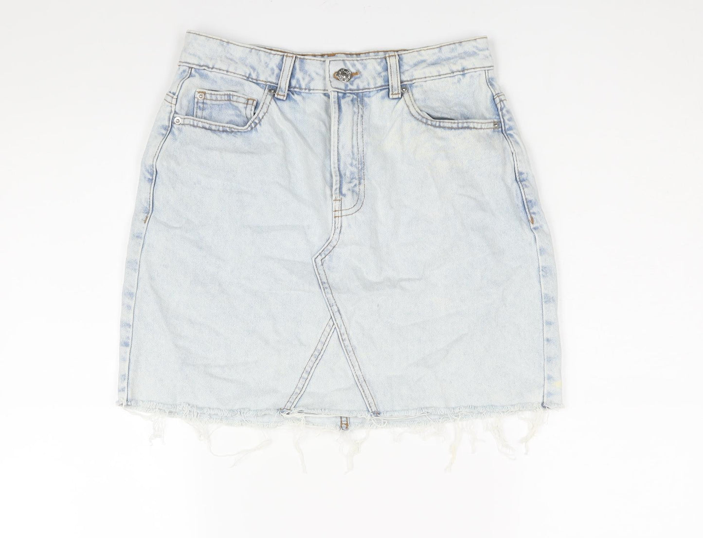 Denim & Co. Womens Blue Cotton A-Line Skirt Size 10 Zip - Raw Hem