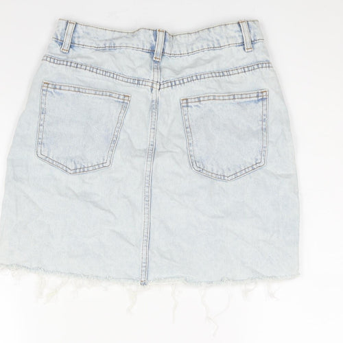 Denim & Co. Womens Blue Cotton A-Line Skirt Size 10 Zip - Raw Hem