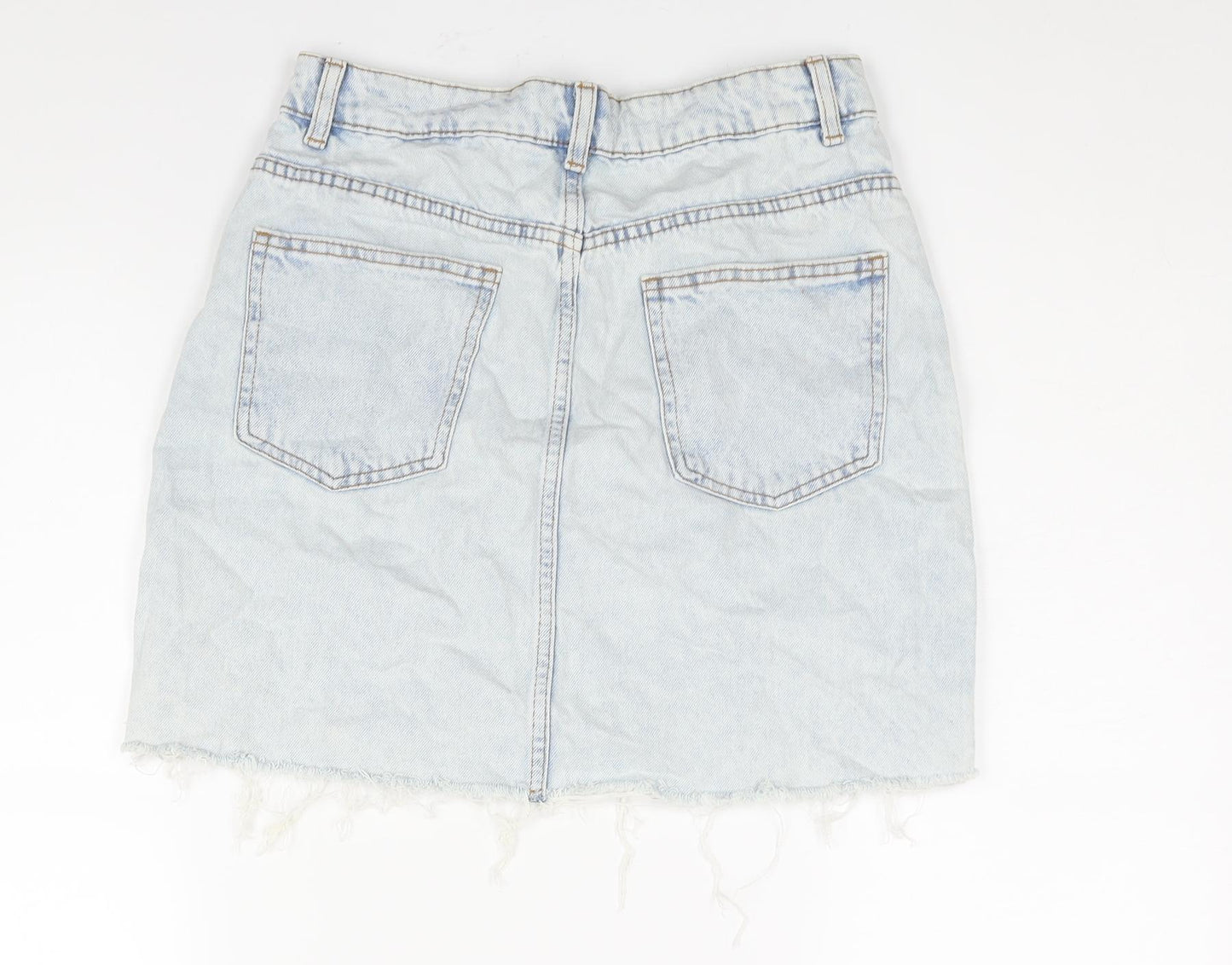Denim & Co. Womens Blue Cotton A-Line Skirt Size 10 Zip - Raw Hem