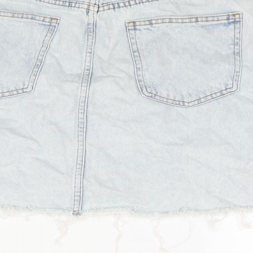 Denim & Co. Womens Blue Cotton A-Line Skirt Size 10 Zip - Raw Hem
