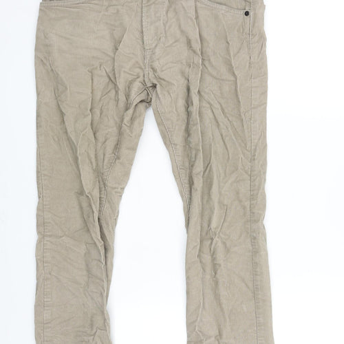 Marks and Spencer Mens Beige Cotton Trousers Size 30 in L29 in Regular Zip