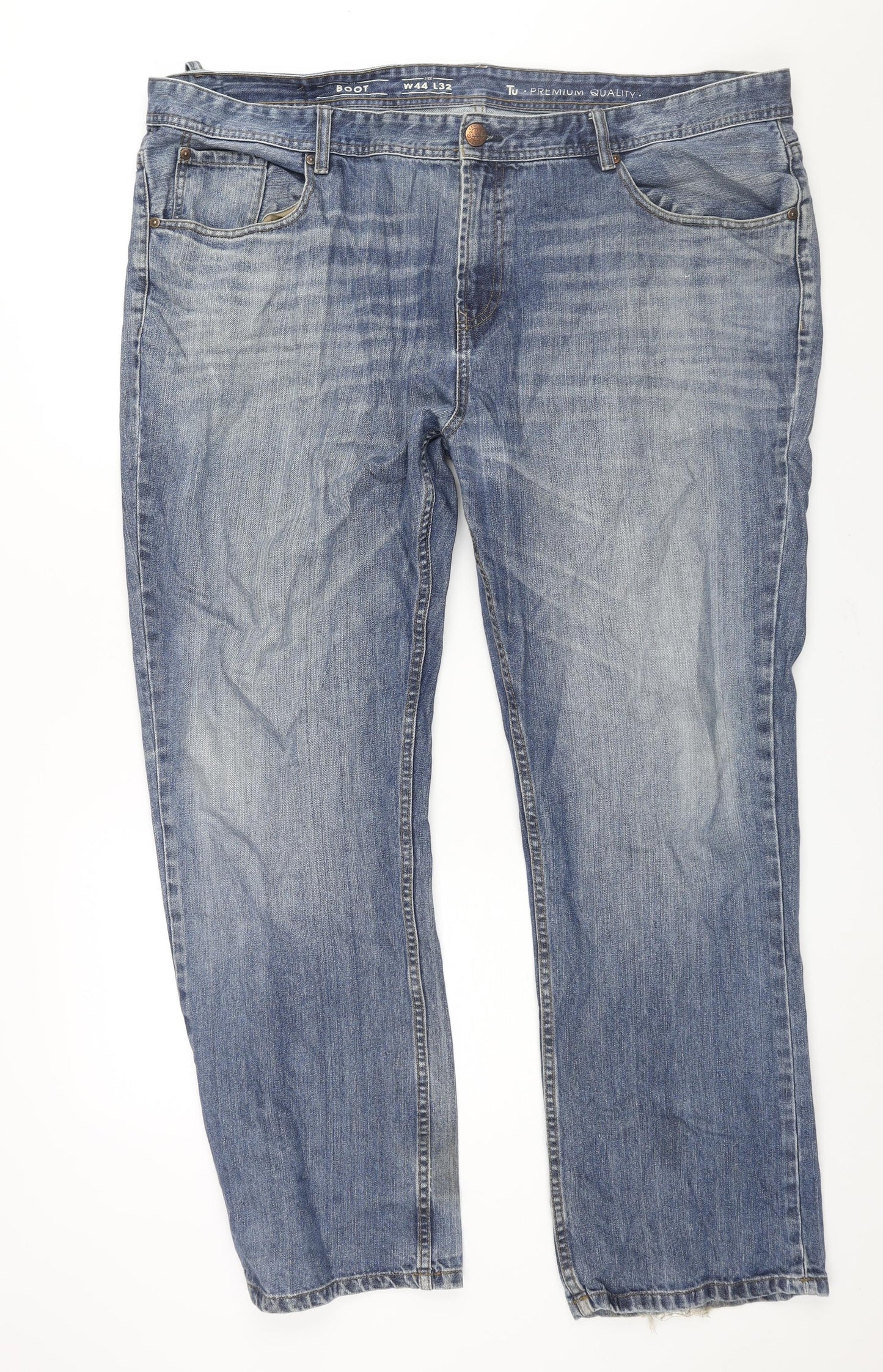 TU Mens Blue Cotton Straight Jeans Size 44 in L32 in Regular Zip