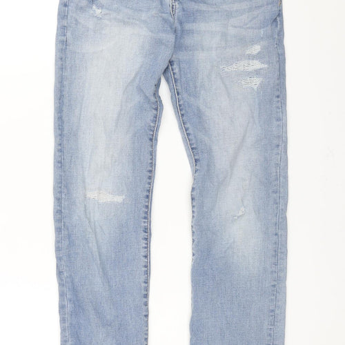 Gap Boys Blue Cotton Straight Jeans Size 12 Years L27 in Regular Zip - Distressed