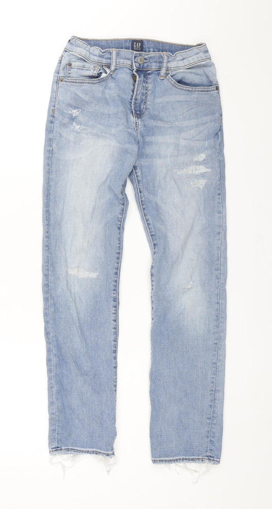 Gap Boys Blue Cotton Straight Jeans Size 12 Years L27 in Regular Zip - Distressed