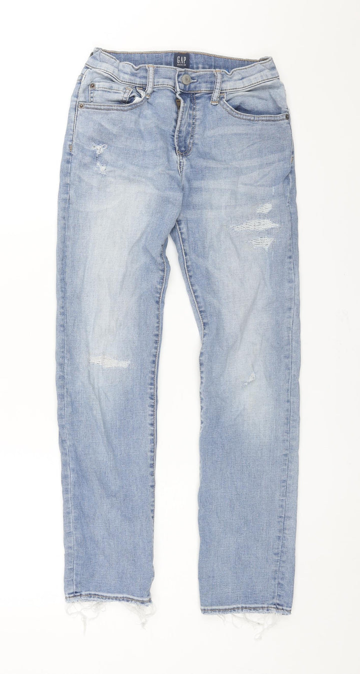 Gap Boys Blue Cotton Straight Jeans Size 12 Years L27 in Regular Zip - Distressed