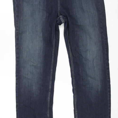 Per Una Womens Blue Cotton Straight Jeans Size 16 L32 in Regular Zip