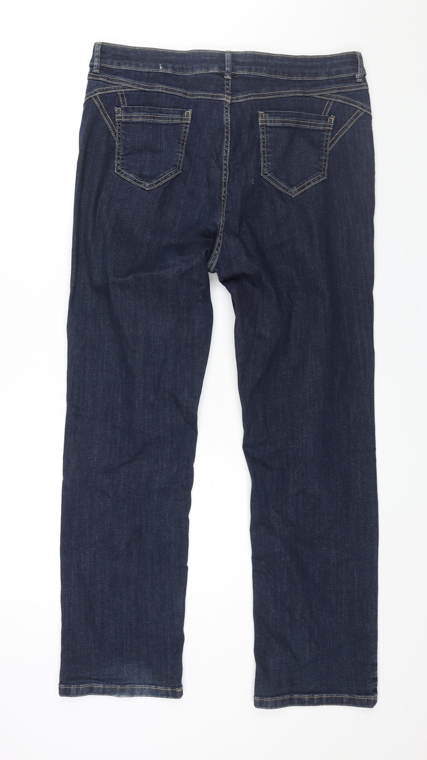 Per Una Womens Blue Cotton Straight Jeans Size 16 L32 in Regular Zip