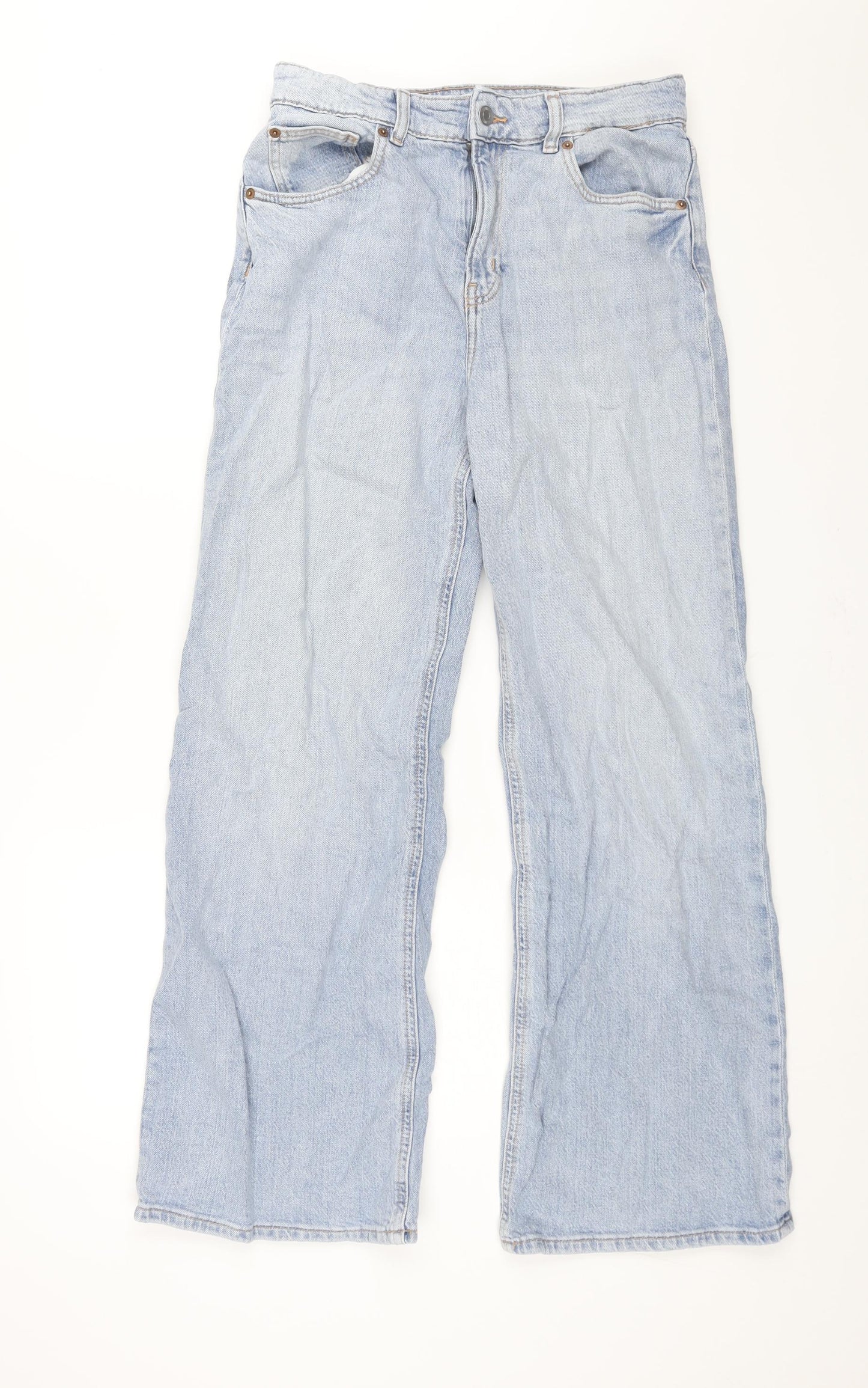 H&M Womens Blue Cotton Wide-Leg Jeans Size 12 L30 in Regular Zip