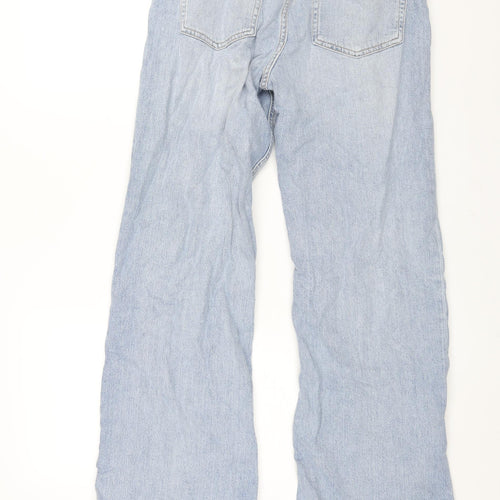 H&M Womens Blue Cotton Wide-Leg Jeans Size 12 L30 in Regular Zip