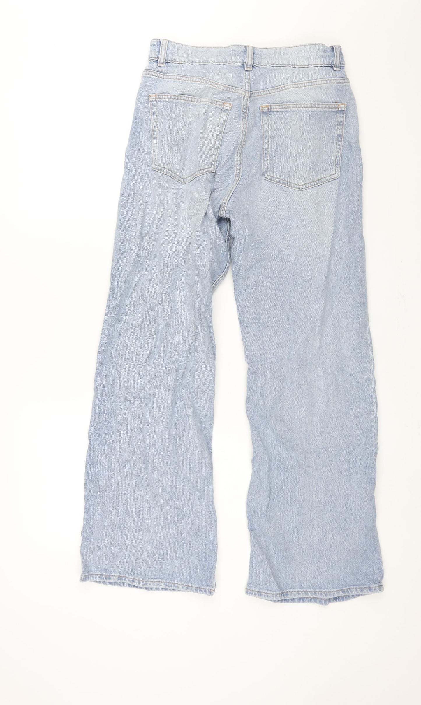 H&M Womens Blue Cotton Wide-Leg Jeans Size 12 L30 in Regular Zip