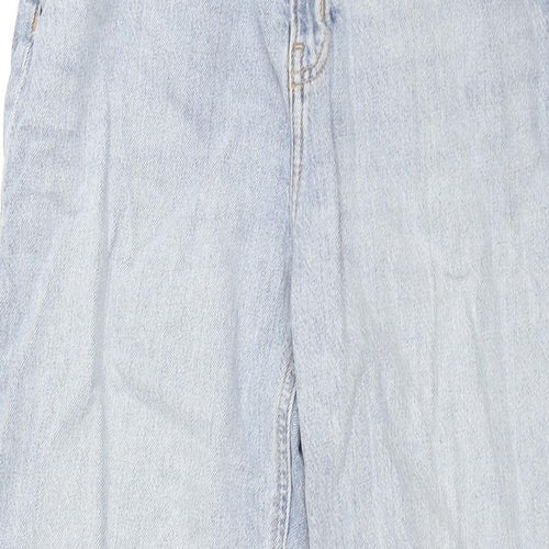 H&M Womens Blue Cotton Wide-Leg Jeans Size 12 L30 in Regular Zip