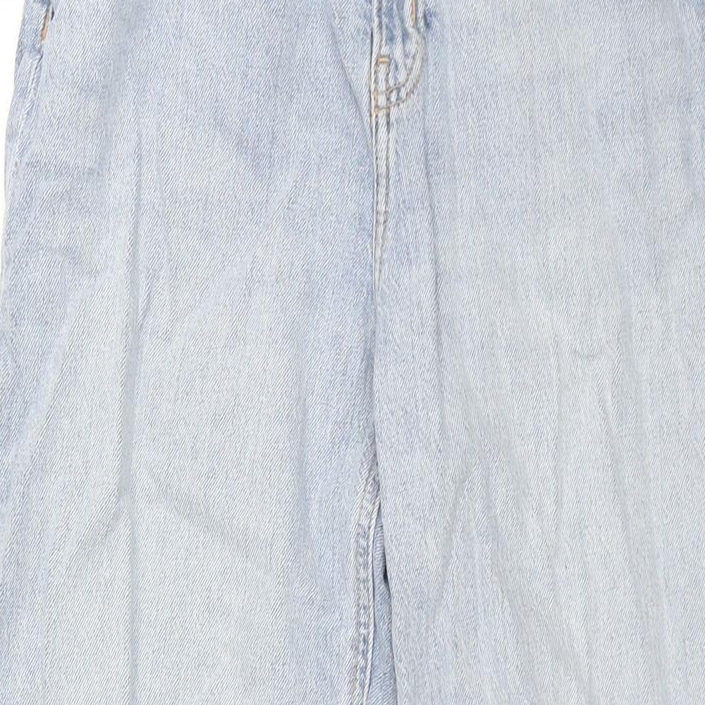 H&M Womens Blue Cotton Wide-Leg Jeans Size 12 L30 in Regular Zip