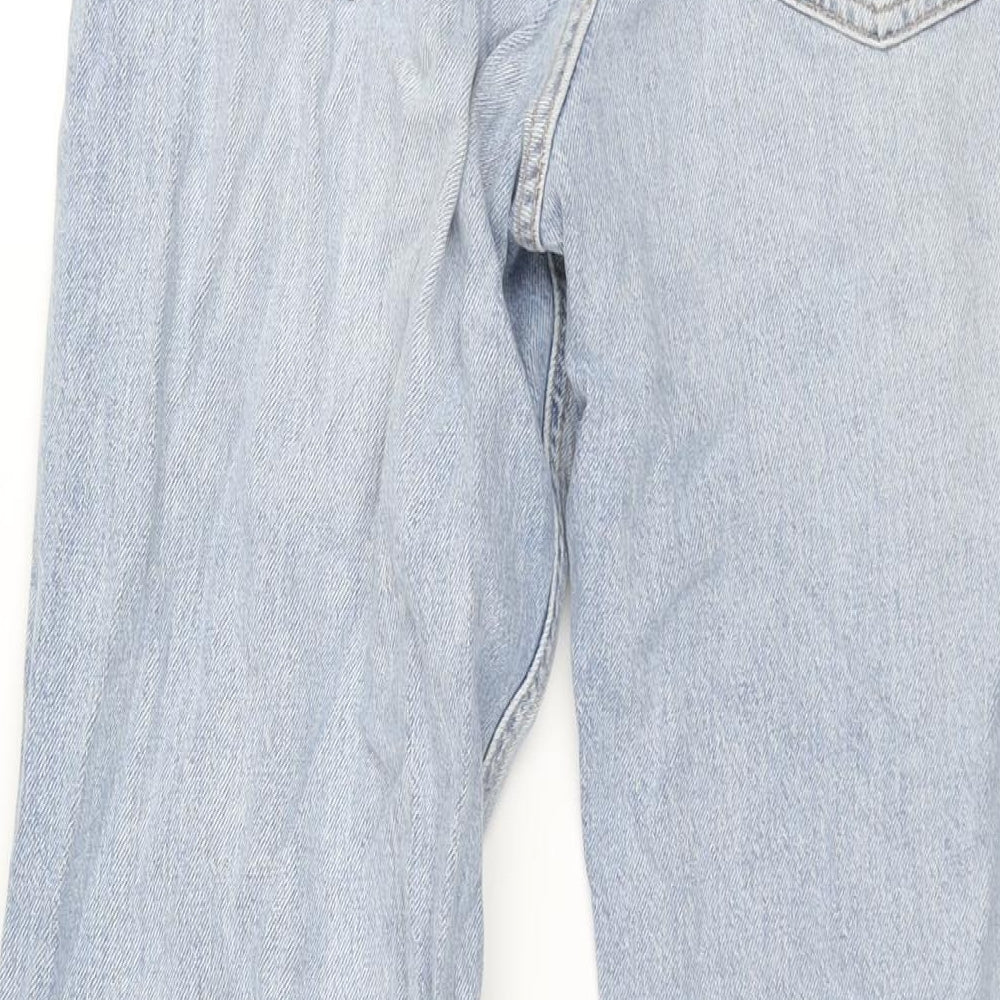 H&M Womens Blue Cotton Wide-Leg Jeans Size 12 L30 in Regular Zip