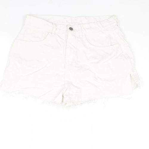 AsYou Womens White Cotton Cut-Off Shorts Size 12 Regular Zip - Side Slits