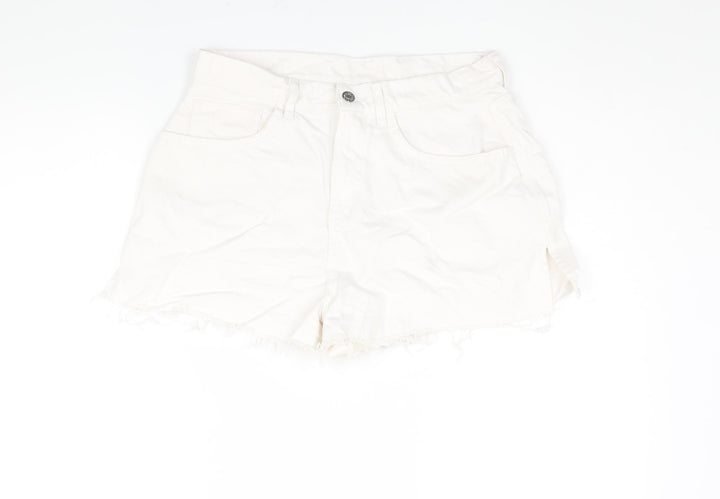 AsYou Womens White Cotton Cut-Off Shorts Size 12 Regular Zip - Side Slits