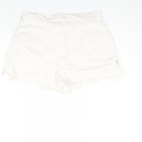 AsYou Womens White Cotton Cut-Off Shorts Size 12 Regular Zip - Side Slits