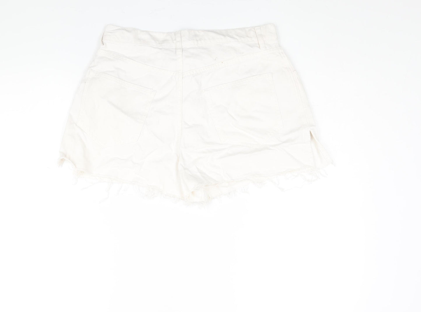 AsYou Womens White Cotton Cut-Off Shorts Size 12 Regular Zip - Side Slits