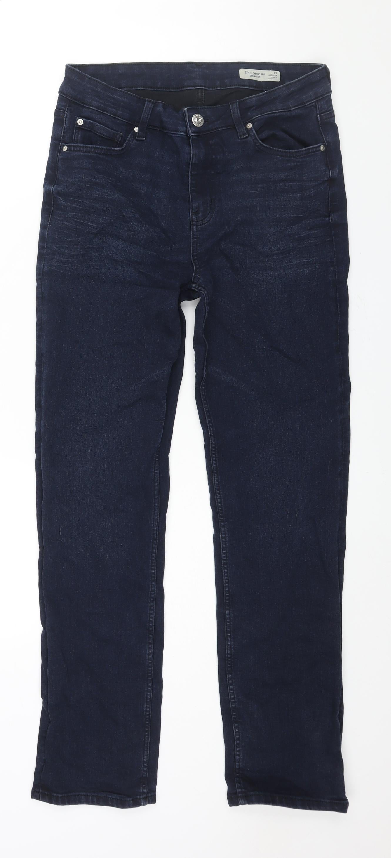 Marks and Spencer Womens Blue Cotton Straight Jeans Size 12 L30 in Regular Zip