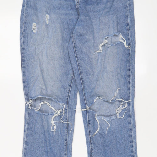 Denim & Co. Womens Blue Cotton Straight Jeans Size 8 L25 in Regular Zip