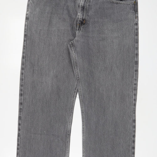 Lee Mens Grey Cotton Straight Jeans Size 36 in L26 in Regular Zip