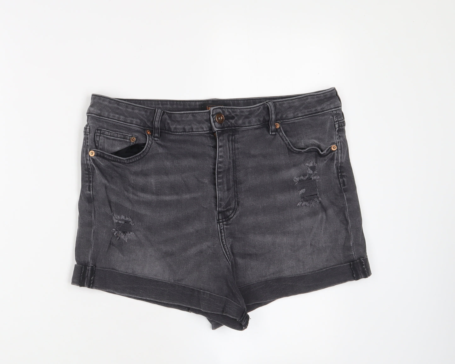F&F Womens Grey Cotton Basic Shorts Size 16 L3 in Regular Zip - Distressed, Pockets