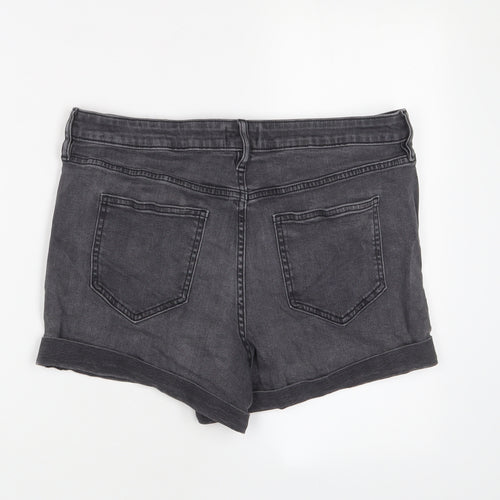 F&F Womens Grey Cotton Basic Shorts Size 16 L3 in Regular Zip - Distressed, Pockets
