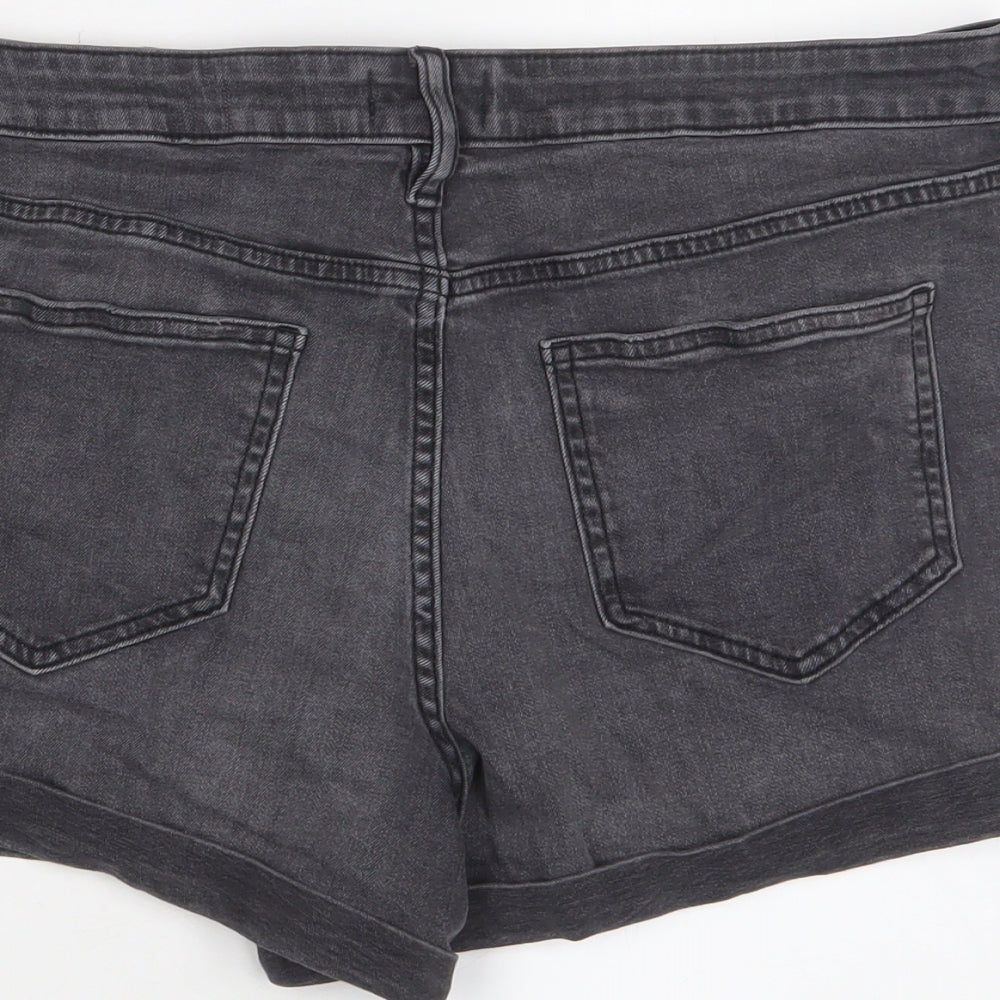 F&F Womens Grey Cotton Basic Shorts Size 16 L3 in Regular Zip - Distressed, Pockets