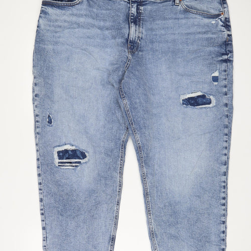 Marks and Spencer Womens Blue Cotton Boyfriend Jeans Size 24 L27 in Regular Zip