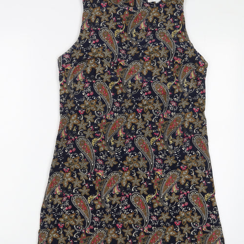 Glamorous Womens Multicoloured Floral Cotton A-Line Size 10 Boat Neck Zip