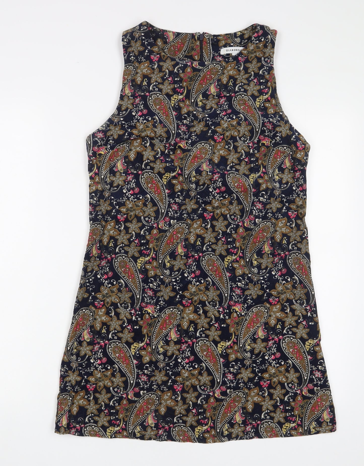 Glamorous Womens Multicoloured Floral Cotton A-Line Size 10 Boat Neck Zip