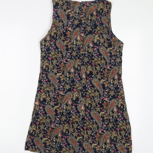 Glamorous Womens Multicoloured Floral Cotton A-Line Size 10 Boat Neck Zip