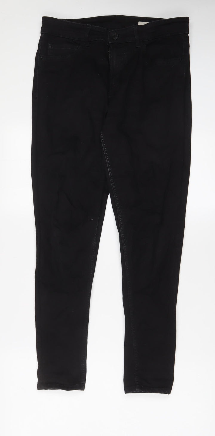 Marks and Spencer Womens Black Cotton Skinny Jeans Size 12 L28 in Regular Zip