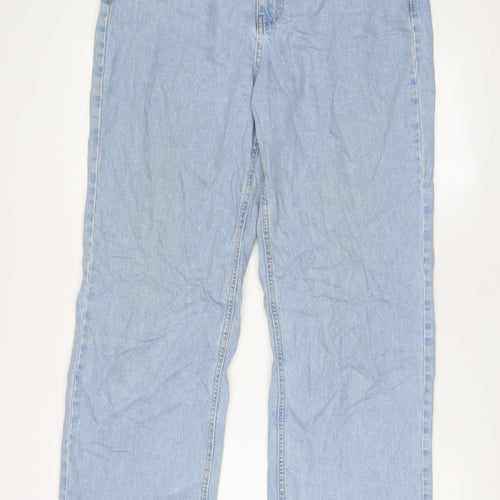 NA-KD Womens Blue Cotton Wide-Leg Jeans Size 10 L31 in Regular Zip
