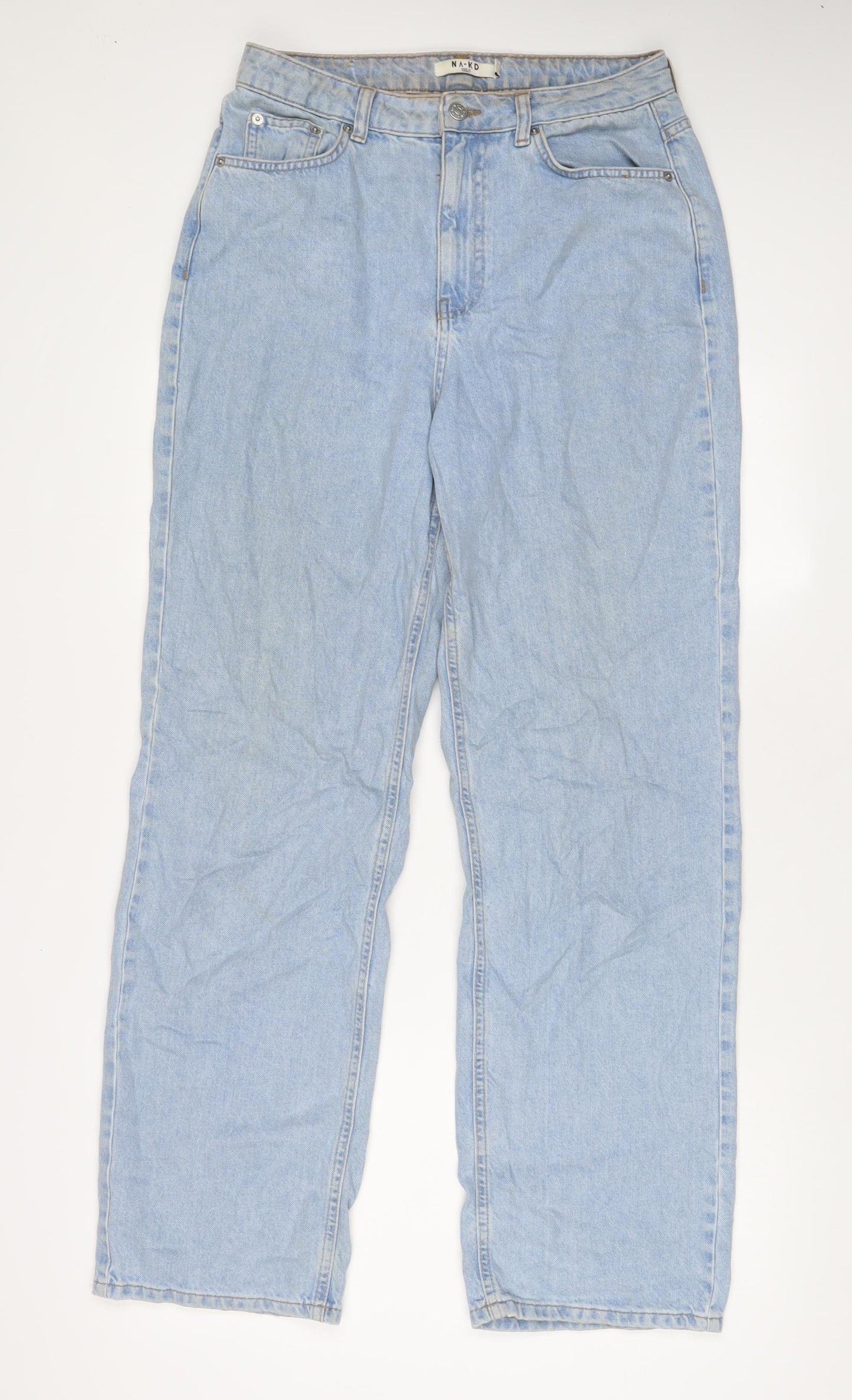 NA-KD Womens Blue Cotton Wide-Leg Jeans Size 10 L31 in Regular Zip