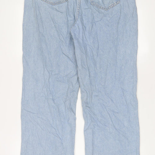 NA-KD Womens Blue Cotton Wide-Leg Jeans Size 10 L31 in Regular Zip