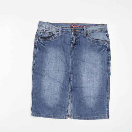 House of denim Womens Blue Cotton A-Line Skirt Size 10 Zip