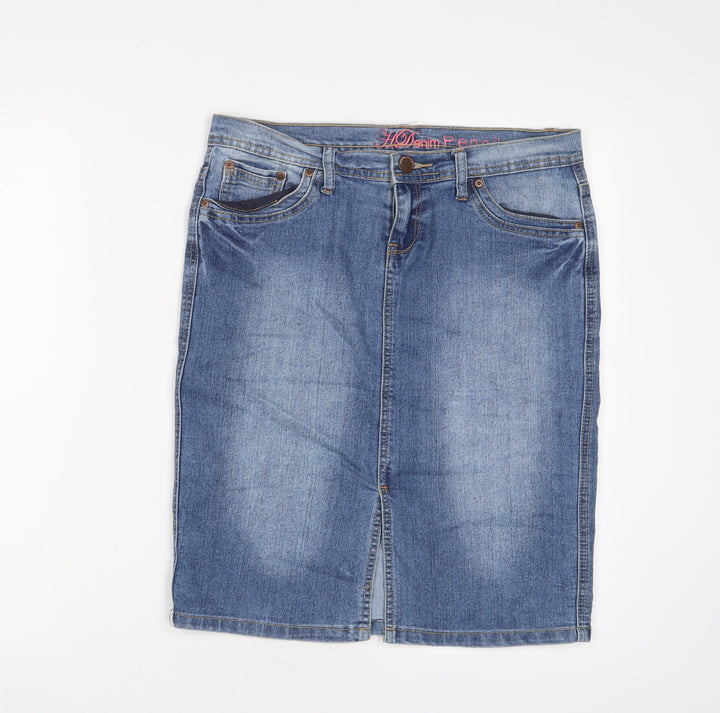 House of denim Womens Blue Cotton A-Line Skirt Size 10 Zip