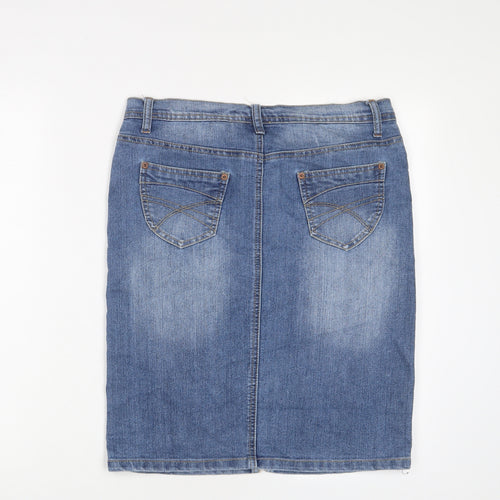 House of denim Womens Blue Cotton A-Line Skirt Size 10 Zip