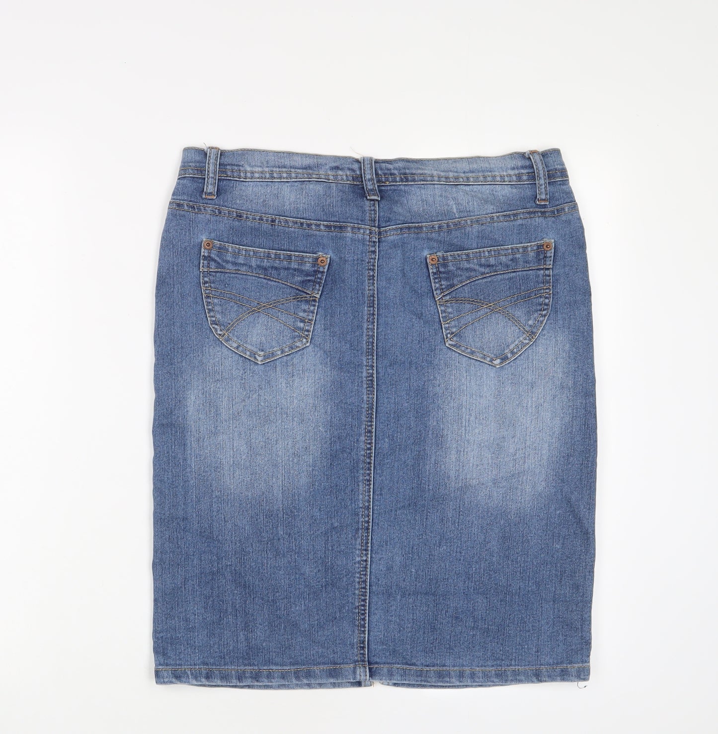 House of denim Womens Blue Cotton A-Line Skirt Size 10 Zip
