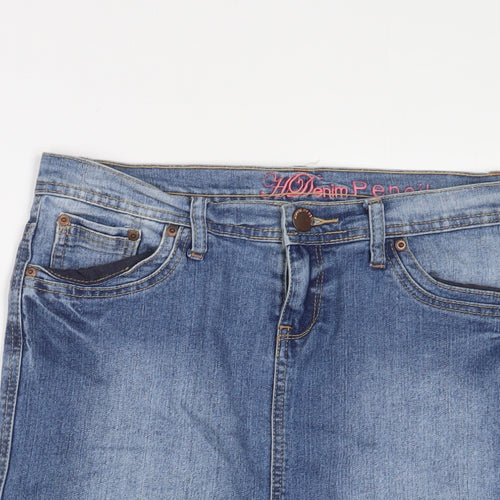 House of denim Womens Blue Cotton A-Line Skirt Size 10 Zip