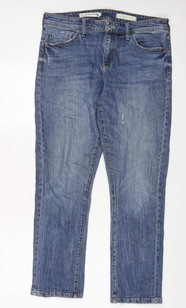 Picro Womens Blue Cotton Boyfriend Jeans Size 31 in L30 in Slim Zip