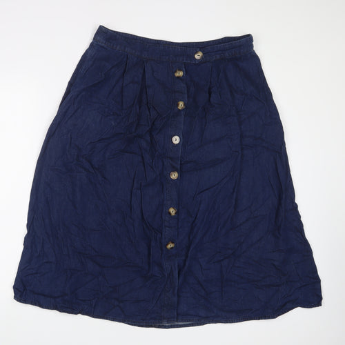 Phase Eight Womens Blue Cotton A-Line Skirt Size 16 Button