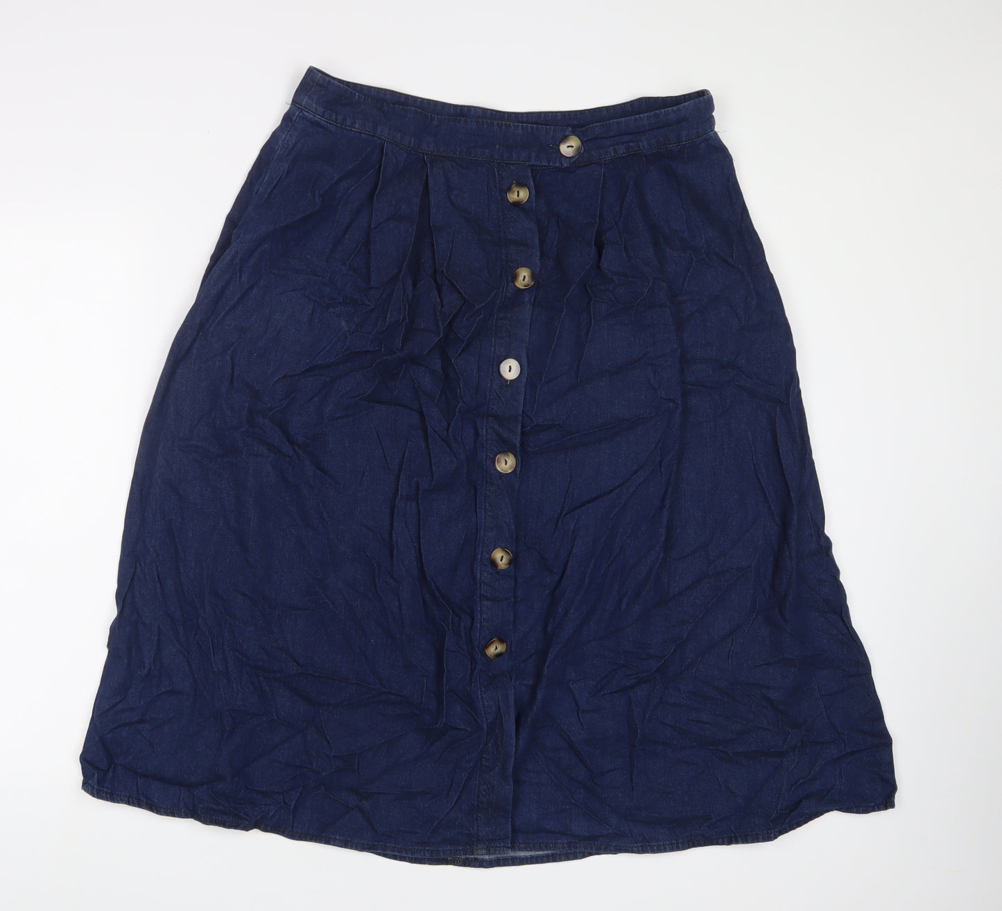 Phase Eight Womens Blue Cotton A-Line Skirt Size 16 Button