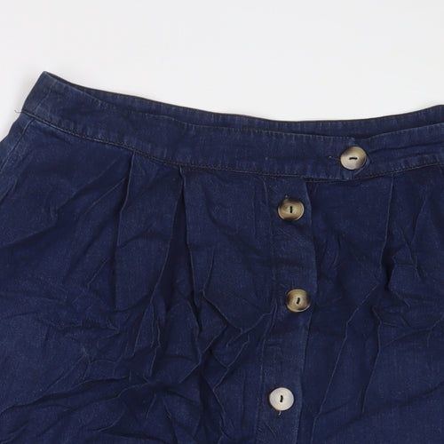 Phase Eight Womens Blue Cotton A-Line Skirt Size 16 Button