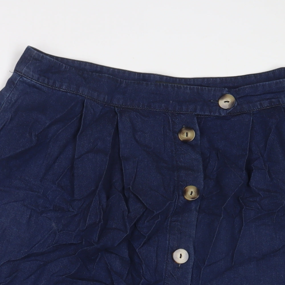 Phase Eight Womens Blue Cotton A-Line Skirt Size 16 Button