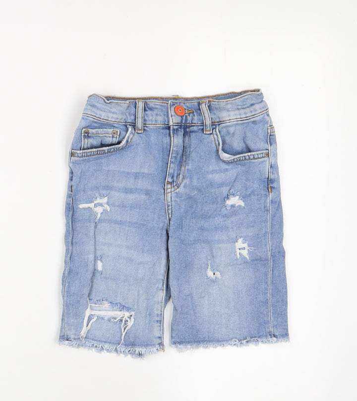 Zara Boys Blue Cotton Bermuda Shorts Size 9 Years L7 in Regular Zip - Distressed, Pockets