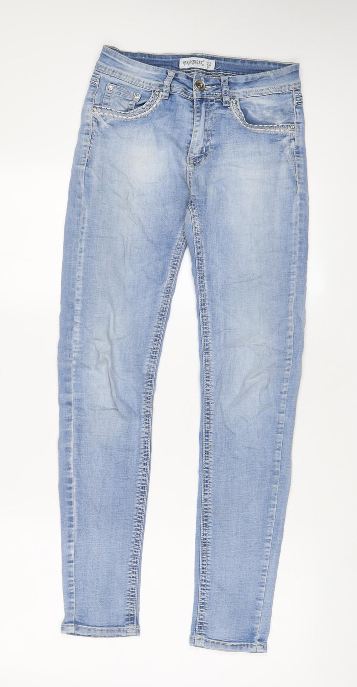 My Christy Womens Blue Cotton Skinny Jeans Size S L30 in Regular Zip - Embroidered