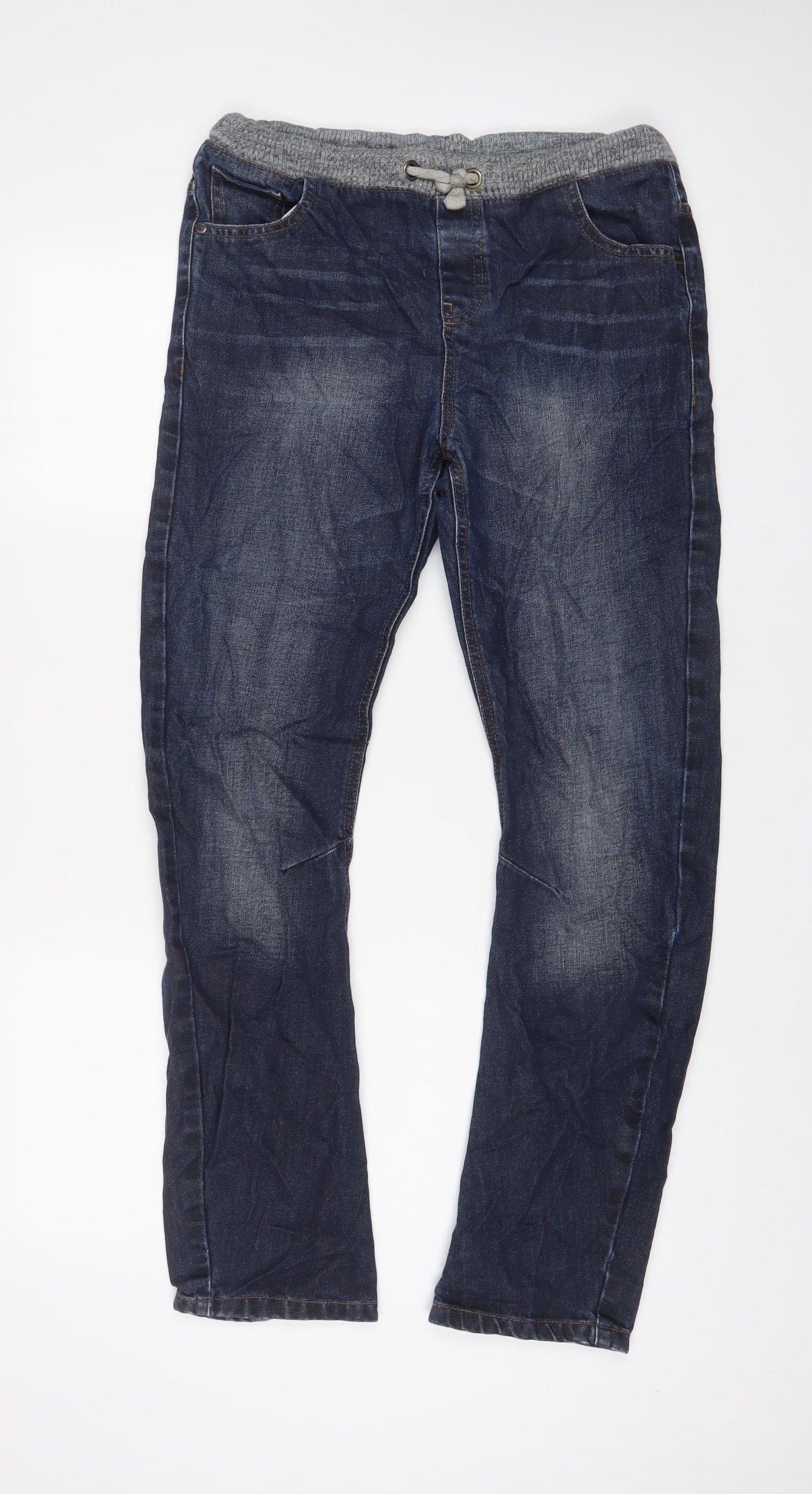 Marks and Spencer Boys Blue Cotton Straight Jeans Size 13-14 Years L30 in Regular Drawstring