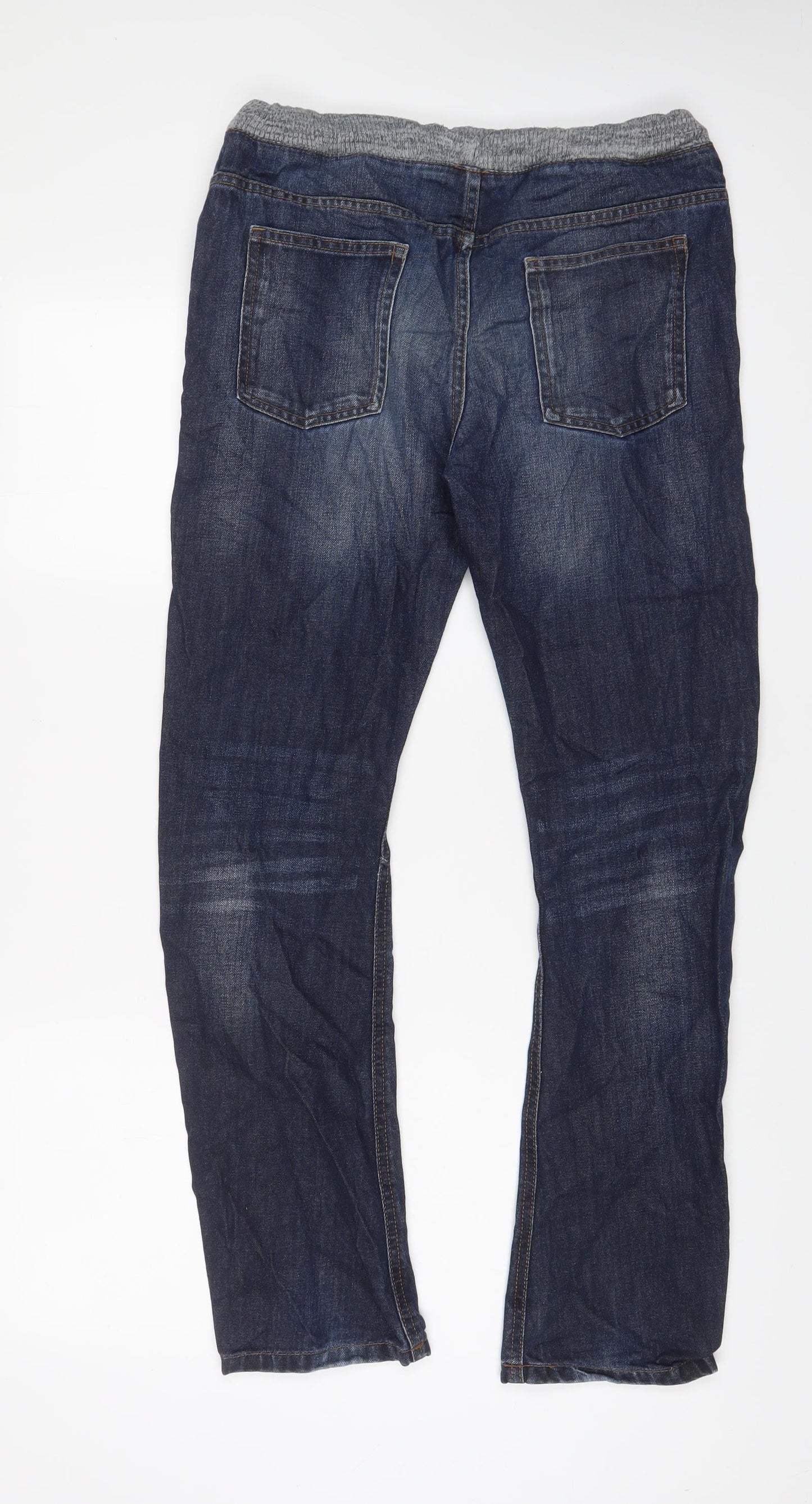 Marks and Spencer Boys Blue Cotton Straight Jeans Size 13-14 Years L30 in Regular Drawstring